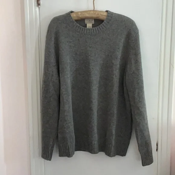 Men’s XL L.L. Bean 100%Shetland Wool Crewneck Pullover Sweater Gray - Picture 1 of 4